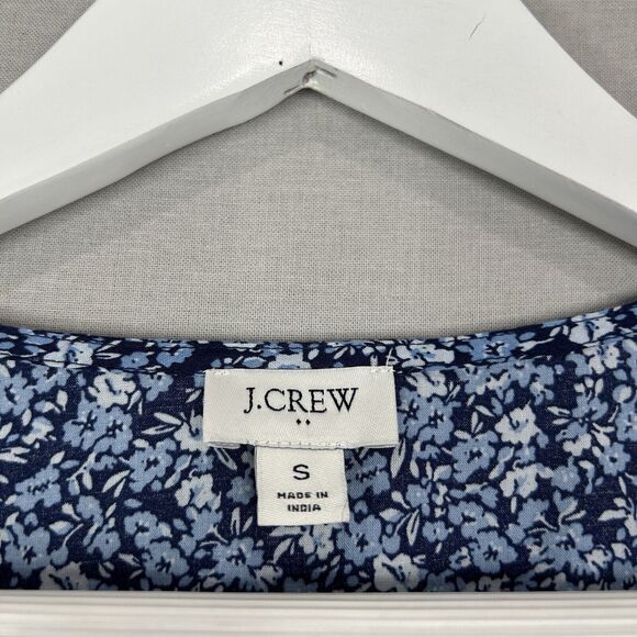 J.Crew Womens Dress Small Blue 100% Cotton Floral Puff Sleeve Belted Preppy Boho - Picture 15 of 15
